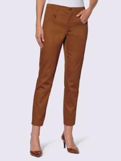 Pantalon extensible ceinture élastique latérale, couleur marron, taille 44, marque Ashley Brooke - helline