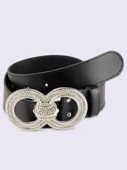 Ceinture boucle décorative, couleur : noir uni, taille 105, 90% cuir de vache;10% métal - helline