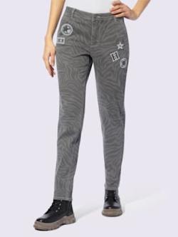 Pantalon imprimé animal décoratif, couleur gris, taille 42, marque Mandarin - helline