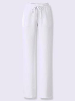 Pantalon en lin jambes larges mode, couleur blanc, taille 44, marque Linea Tesini - helline