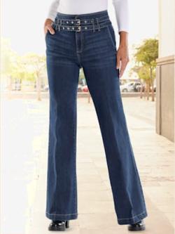 Jean bootcut ceinture, couleur bleu, taille 36, marque Mandarin - helline