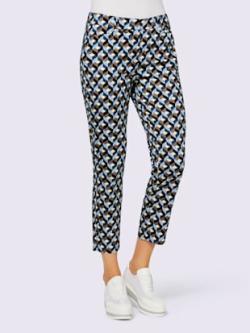 Pantalon 7/8 superbe motif graphique, couleur bleu, taille 48, marque Rick Cardona - helline