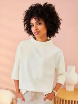 Sweatshirt mélange de modal doux, couleur couleur ivoire, taille 44, marque Linea Tesini - helline