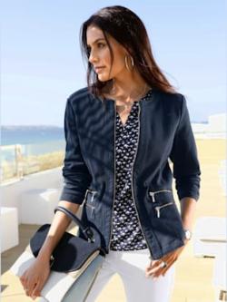 Blazer aspect jean 2 glissières fantaisie poches, couleur bleu, taille 42 - helline