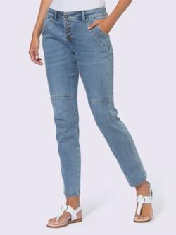 Jean 5 poches délavage spécial pour un coloris tendance, couleur bleu, taille 42, marque Linea Tesini - helline