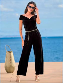 Combinaison nœuds décoratifs à l'encolure, couleur noir, taille 42, marque Ashley Brooke - helline