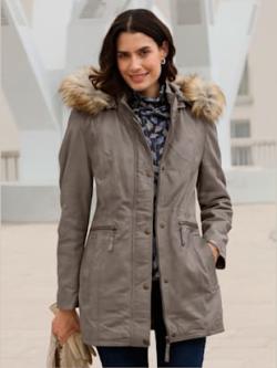 Veste en cuir pur cuir d'agneau nappa, couleur taupe foncé - HELLINE