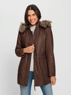 Veste en cuir pur cuir d'agneau nappa, couleur ambre - HELLINE