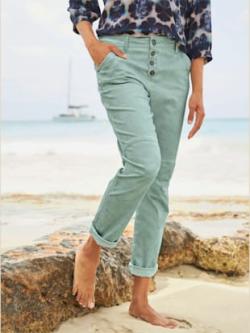Jean 5 poches délavage spécial pour un coloris tendance, couleur bleu, taille 46, marque Linea Tesini - helline