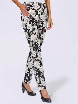 Pantalon imprimé 98% coton, couleur noir, taille 46, marque Fair Lady - helline
