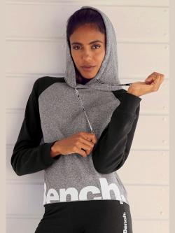 Sweatshirt à capuche pull à capuche avec logo imprimé style haut court, couleur gris, taille 42/44, marque Bench. Loungewear - helline