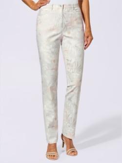 Pantalon slim jacquard motifs fleurs, couleur couleur ivoire, taille 44, marque Fair Lady - helline