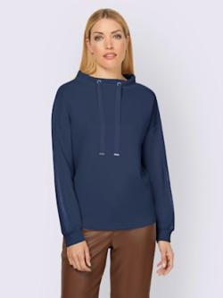 Sweat-shirt large col montant avec coulisse, coleur bleu foncé - HELLINE
