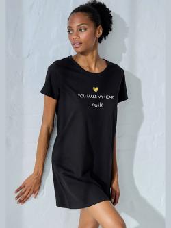Chemise de nuit t-shirt de nuit avec imprimé devant, couleur noir, taille 38/40, marque Vivance Dreams - helline
