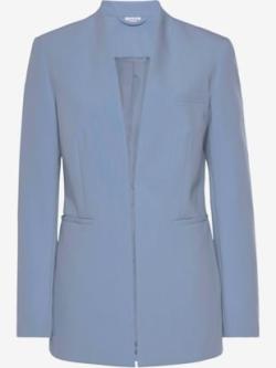 Blazer long tendance sans revers, coleur bleu clair - HELLINE