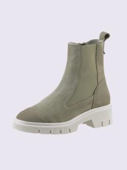 Bottines cuir velours de vache., vert olive foncé uni, taille 36 - helline