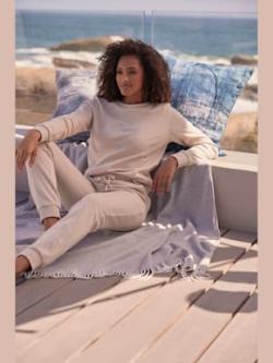 Pantalon détente confortable avec logo brodé, coleur beige chiné - HELLINE