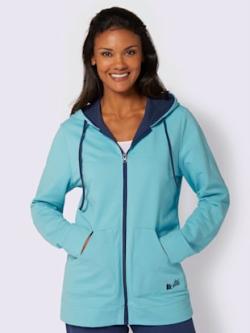 Sweat chiné détails contrastés avec capuche, coleur menthe-bleu jean - HELLINE