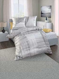 Linge de lit flanelle fine douce, coleur Imprimé gris-blanc - HELLINE