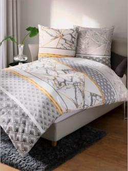 Linge de lit flanelle fine douce, coleur anthracite-écru imprimé - HELLINE