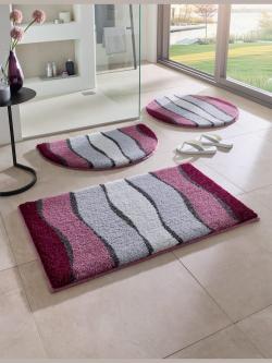Tapis de bain acrylique facile d'entretien, couleur : violet foncé à motifs, taille 60x100 cm, marque helline home, 100% acrylique - helline