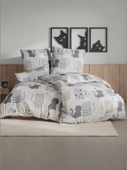 Linge de lit flanelle fine douce, Satin maco, couleur : gris clair à motifs, taille 40x80/135x200 cm, marque wäschepur, 100% coton - helline