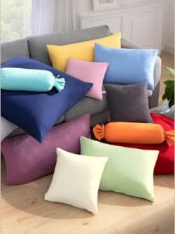 Housses de coussin jersey fin maco à repassage superflu, couleur bleu, taille 80x80 cm, marque Estella - helline