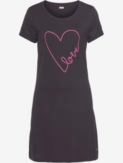 T-shirt de nuit chemise de nuit avec imprimé cœur, couleur gris, taille 46/48, marque Vivance Dreams - helline