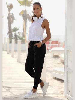 Pantalon de jogging ceinture élastique avec cordon, couleur noir, taille 36, marque Venice Beach - helline