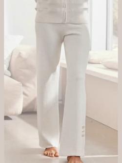Pantalon en tricot doux et extensible, couleur couleur ivoire, taille 50/52, marque Elbsand - helline