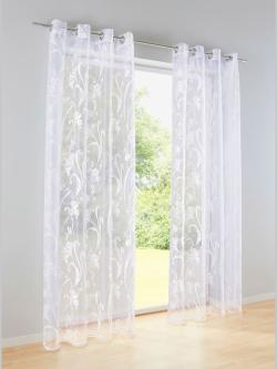 Rideaux, Œillets, couleur : blanc uni, taille 225x140 cm, marque helline home, 60% polyester;40% viscose - helline