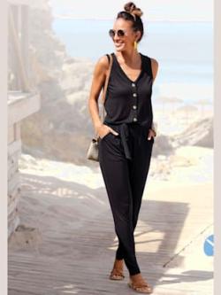 Combinaison avec encolure en v, couleur noir, taille 40, marque LASCANA - helline