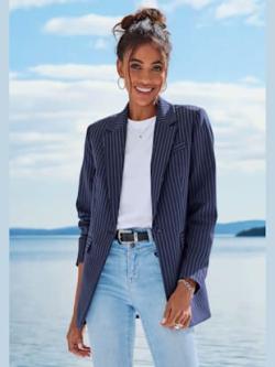 Blazer col à revers tendance, couleur bleu, taille 40, marque LASCANA - helline