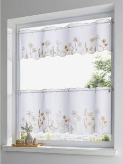 Rideau de vitrage lavable en machine, couleur : blanc à motifs, taille 30x120 cm, marque helline home, 100% polyester - helline