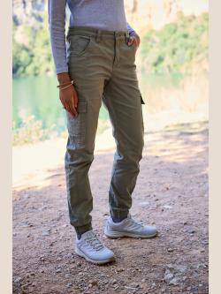 Pantalon de trekking mélange de coton agréablement doux et extensible, couleur vert, taille 38, marque Vivance active - helline
