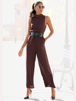 Combinaison fermeture boutonnée dans le cou, coleur aubergine - HELLINE