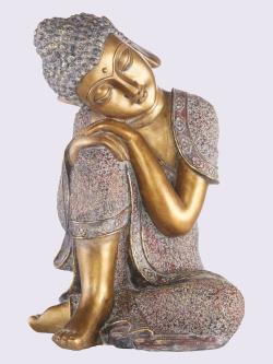 Bouddha, couleur : couleur or, taille H/l/P env. 41/25/29 cm, marque helline home, 100% Polyrésine - helline