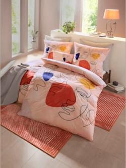 Linge de lit pur coton, coleur abricot - HELLINE