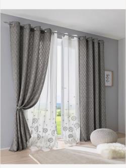 Rideaux, Cordon universel, couleur : gris moyen uni, taille 145x135 cm, marque helline home, 100% polyester - helline