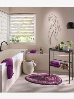 Tapis de bain acrylique facile d'entretien, couleur : violet moyen à motifs, taille 75x75 cm, marque helline home, 100% acrylique - helline