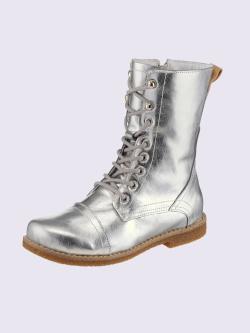 Bottines à lacets cuir nappa de vache, couleur : couleur argent, taille 38, 100% cuir vachette nappa - helline