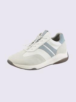 Baskets cuir de bœuf nappa et velours, blanc à motifs, taille 40 - helline