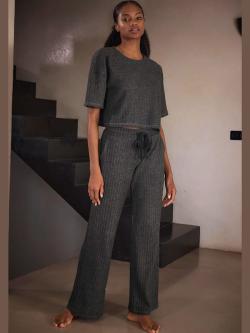 Pantalon d'intérieur pantalon côtelé avec jambes larges, couleur gris, taille 50/52, marque LASCANA - helline