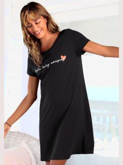 Chemise de nuit t-shirt de nuit ample, couleur noir, taille 42/44, marque Vivance Dreams - helline