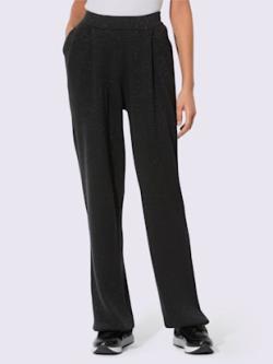 Pantalon en tricot matière de qualité supérieure avec laine vierge, couleur noir, taille 50, marque Creation L - helline