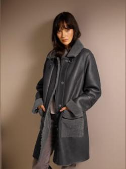 Veste en peau d'agneau 100% cuir agneau nappa, coleur anthracite - HELLINE