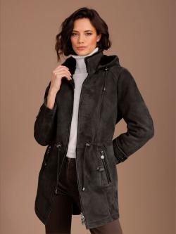 Veste en peau d'agneau peau d'agneau véritable, marron moyen uni, taille 44, Mainpol - helline