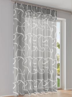 Rideaux motif imprimé, Cordon universel, couleur : gris moyen à motifs, taille 245x270 cm, marque helline home, 100% polyester - helline