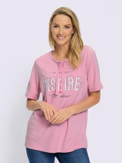 Sweatshirt sportif à manches courtes avec imprimé inspirant et col rond, couleur : rose clair uni, taille 42, marque Rick Cardona, 72% viscose;20%