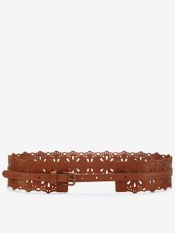 Large ceinture avec découpes tendance, couleur : marron clair uni, taille 105, marque LASCANA, 100% cuir - helline